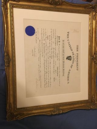 Woodrow Wilson Signed Certificate Framed And Matted.