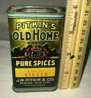 Antique Pitkins Old Home Ginger Spice Tin Litho Can Vintage Newark Nj Grocery