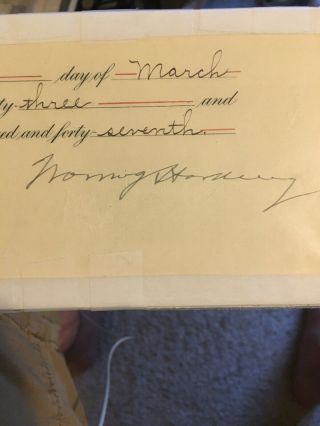 Warren G Harding Signed Cut Certificate As President