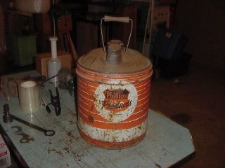 Vintage Metal 5 Gallon Phillips 66 Products Can Bucket Pail Orange/white