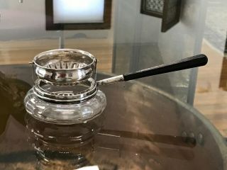 Antique Sterling Silver Absinthe Tilt Pierced Strainer Glass Bowl Ebony Handle