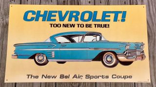 Chevrolet Chevy Bel Air Sports Coupe Vintage Tin Metal Sign,  Aaa Sign Co.