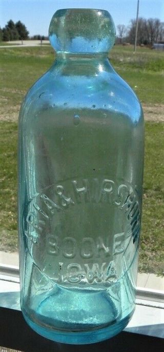 Vintage Aria & Hirshorn,  Boone,  Iowa Ia Hutchinson Soda Colored Glass Bottle