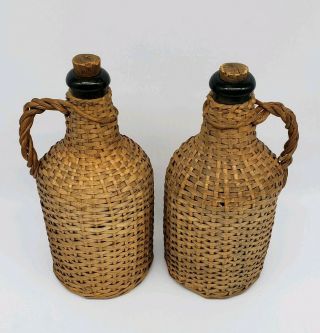 ANTIQUE WICKER COVERED DEMI JOHN BOTTLES SMALL SIZE MATCHING 2