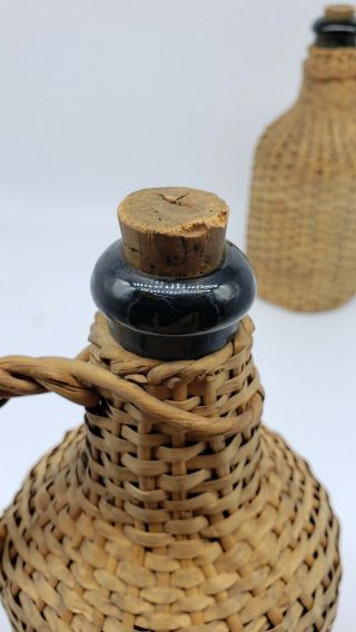 ANTIQUE WICKER COVERED DEMI JOHN BOTTLES SMALL SIZE MATCHING 3