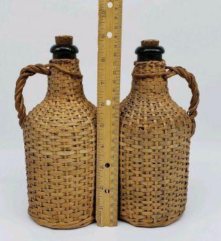 ANTIQUE WICKER COVERED DEMI JOHN BOTTLES SMALL SIZE MATCHING 7