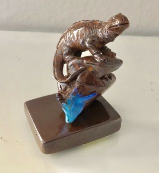 Opal Dinosaur Carving Figurine W/ Stand Boulder 3” Tall Rare