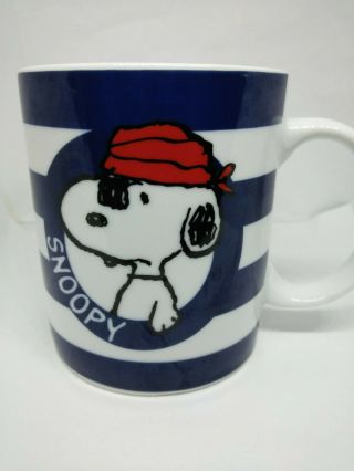 Peanuts Ufs.  Inc.  Porcelain Mug Pirates Snoopy & Woodstock Navy & White Stripes
