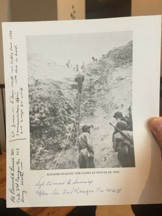 3 Vets 2nd Rangers D - Day Lomell Signed Pointe Du Hoc Cliffs Photo