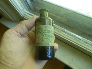 Maynard & Noyes Boston Black Ink Pontiled Green Bottle With Label