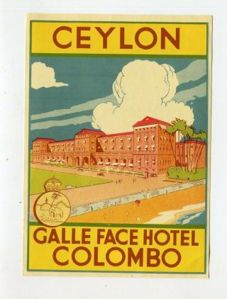 Vintage Hotel Luggage Label Galle Face Hotel Colombo Ceylon Sri Lanka