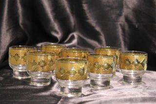 Estate Find Set Of 8 Culver Valencia 22k Gold Double Old Fashion Barware Glasses