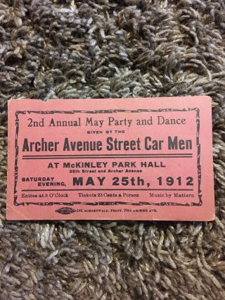 Archer Avenue Street Car Men Mckinley Park Hall Advertising Invitation May Party