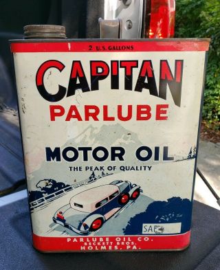Vintage Capitan Parlube 2 Gallon Oil Can Usa Advertising Graphics