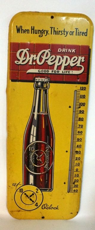 1940s Vintage Drink Dr.  Pepper Good For Life Metal Thermometer Sign 25  Ae27