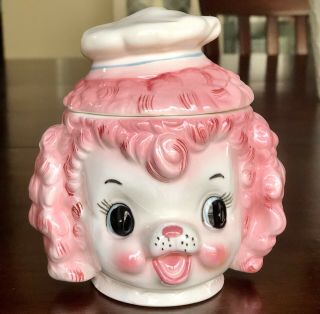 Vintage Lefton Pink Poodle Dog Sugar Bowl Japan Ceramic Porcelain Kitsch