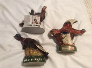 Wild Turkey 3 Whiskey Decanters 2,  3,  & 7 Full Size
