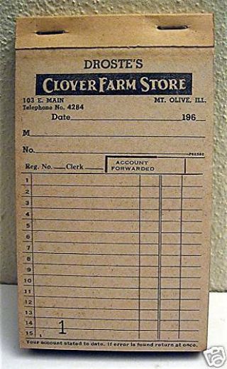 Old Droste Clover Farm Store Receipt Book Mt Olive Ill