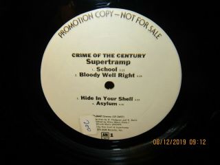 Supertramp " Crime Of The Century " Promo Lp Vg,  /vg,  Punch Hole
