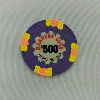 Casino Chip Harolds Club Reno Nevada Purple Paulson Top Hat & Cane $500 RARE 5