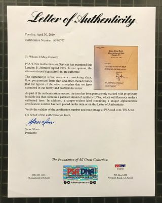President Lyndon B.  Johnson LBJ Signed 1960 US Senate Letter PSA/DNA LOA AUTO 3