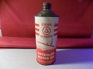 Cities Service Outboard Motor Oil Qt Can 2 Cycle Cone Top Vintage