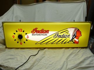Large Indian Motorcycle Lighted Advertising Clock Sign Harley Daivdson Sign