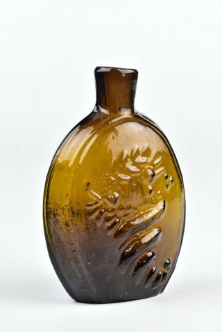 Antique 1/2 Pint Cornucopia & Urn Amber Blown Glass Flask Scarce Mold 2