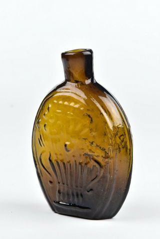 Antique 1/2 Pint Cornucopia & Urn Amber Blown Glass Flask Scarce Mold 3