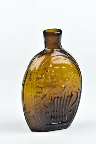 Antique 1/2 Pint Cornucopia & Urn Amber Blown Glass Flask Scarce Mold 4