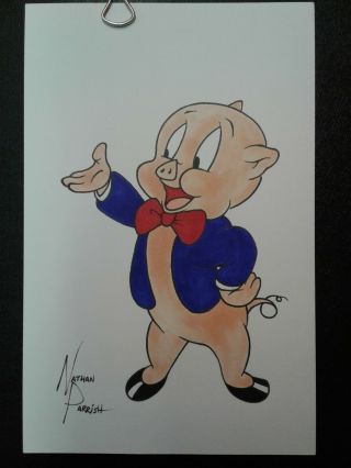 Porky Pig 8.  5x5.  5 " Color Art Drawing Comic Nathan Parrish Cartoon Wb