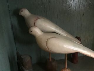 Lovely Circa 1920 - 30s Hand Carved Doves/pigeons