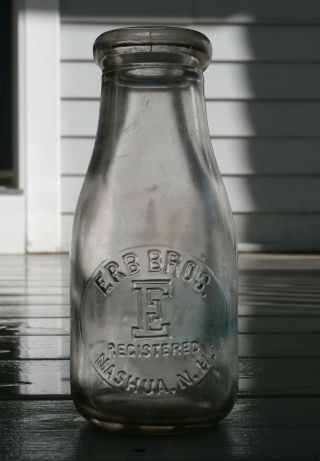 Antique Erb Bros.  Registered - Nashua.  N.  H.  One Pint Milk Bottle