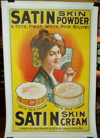 Satin Skin Cream & Skin Powder Poster 1903 Advertising 41x26 On Linen