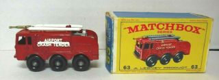 Vintage Matchbox Lesney No.  63 Fire Crash Tender Diecast W/ Box