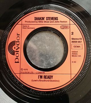 Shakin Stevens 7” Vinyl 45 PROMO “Justine” German Polydor WITH PROMO INFO SHEET 8