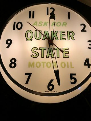 Large Vintage Quaker State Motor Oil Light Up Clock