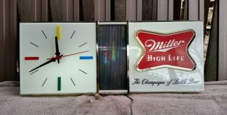 Miller High Life Light - Up Wall Sign / Clock - Great - Beer Americana 60s