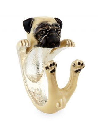Dog Fever Sterling Silver Pug Enamel Hug Ring