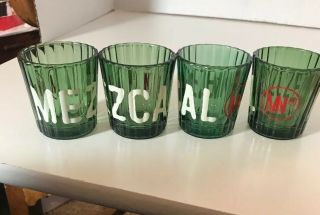 Mezcal Tequila Extremely Rare Set Of 4 Green 3oz Glasses Cup Copita Cross Oaxaca