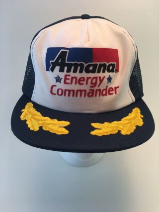 Rare Vintage Unworn Amana Energy Commander Mesh Trucker Hat Usa Flocked Logo