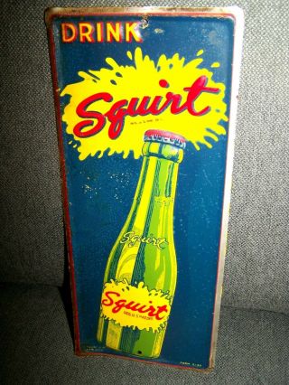 Vintage Soda 1930s Drink Squirt Bottle Tin Door Push Sign Pop Boy Embossed Store