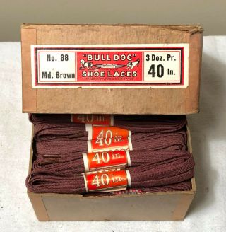 Vintage Nos 3 Dozen No 88 Bull Dog " They Hold " Shoe Laces Md.  Brown 40 Inch