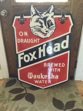 Large Fox Head Beer Porcelain Sign