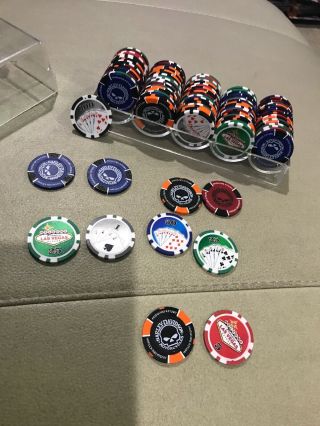 Harley Davidson & Las Vegas Poker Chip Set Of 100 Chips Comes In A Clear Box