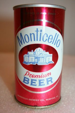 Monticello Premium Beer 12 Oz.  Ss Pull Tab Beer Can From Norfolk,  Virginia