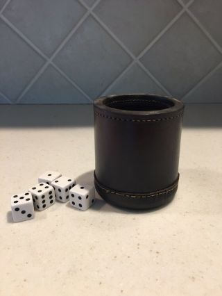 Vintage Leather Heavy Duty Stitched Inside Ribbed Casino Dice Cup With Dice