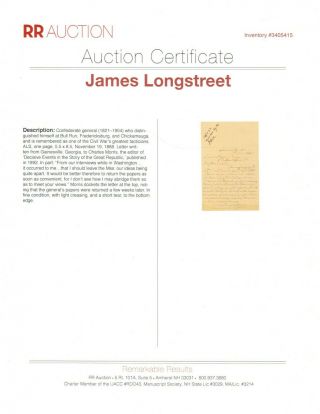 James Longstreet - Autograph Letter Signed - Contributes to Civil War Novel 3