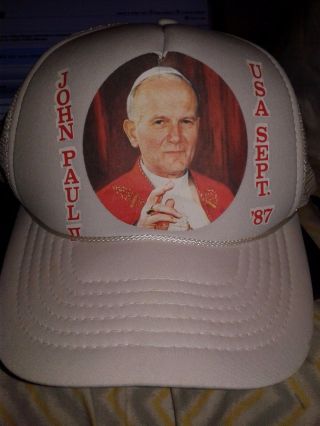 Pope John Paul Ii Vintage Snapback Trucker Hat Vintage 1987 Rare
