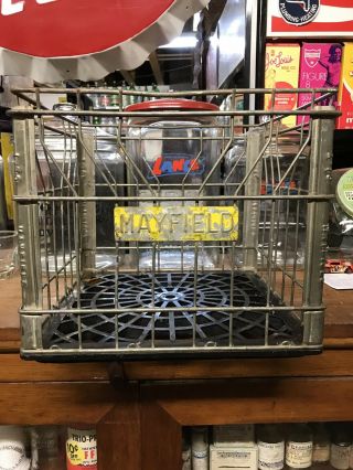 Vintage Metal Mayfield Dairies Milk Bottle Crate With Signs Biltmore Coble Pet